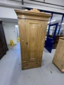 Early 20th cent. Art Nouveau pine wardrobe with single drawer below and stencilled decoration with