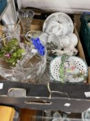 20th cent. Glass and porcelain including pedestal glass bowl, cut glass vases x 3, hors d'ouvres