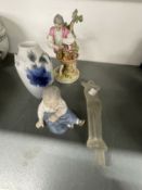 20th cent. Ceramics: Dresden figure youth with basket of fruit and flowers, a small Royal Copenhagen