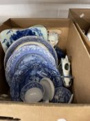 19th cent. & Later Ceramics: Blue and white comfort dogs, two cheese dishes, miscellaneous plates