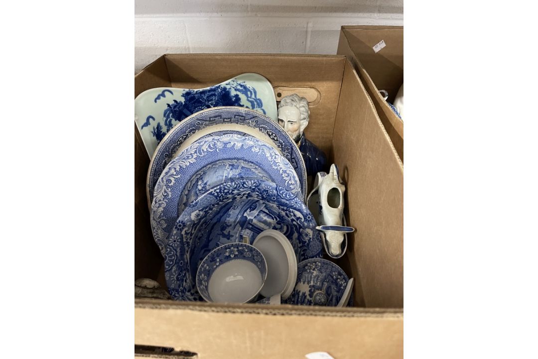 19th cent. & Later Ceramics: Blue and white comfort dogs, two cheese dishes, miscellaneous plates - Image 1 of 3