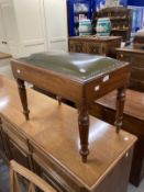19th cent. Mahogany stool with leather top on turned legs, converted from a bidet. 18ins. x 24ins. x