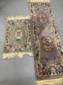 Carpets & Rugs: Chinese hand washed runner, mauve ground, floral decoration in reds, blues, greens