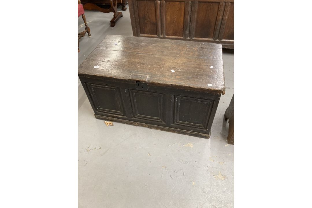 18th cent. Oak and pine coffer with later additions. 40ins. x 23ins. x 20ins. - Image 1 of 2