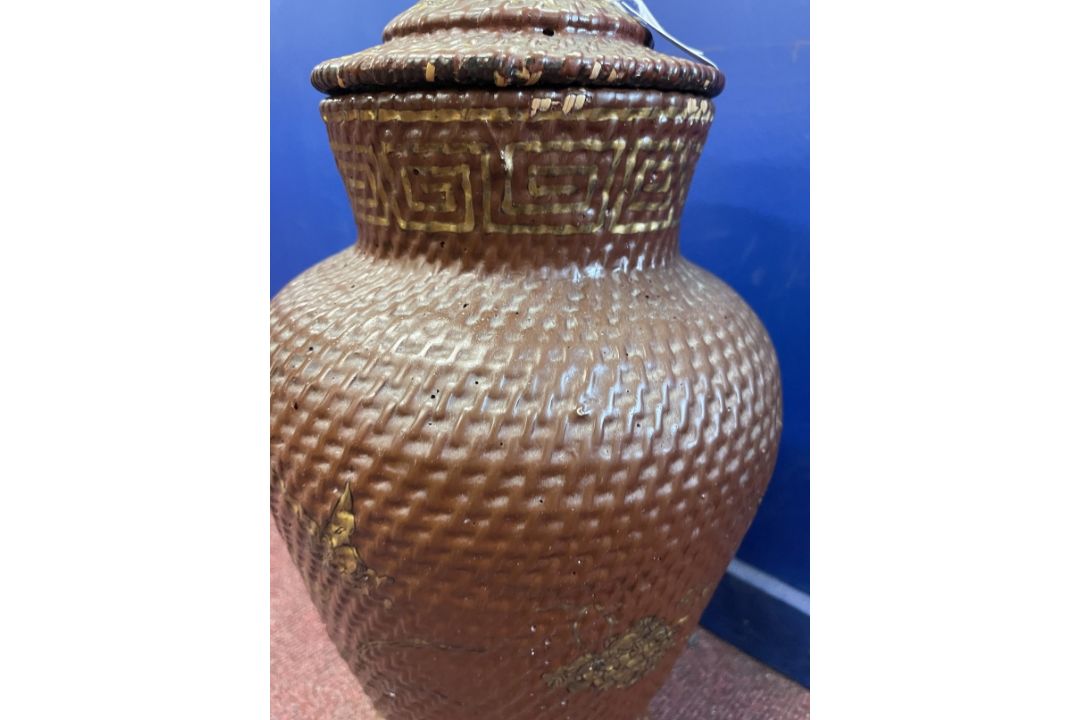 Late 19th/early 20th cent. Chinese lacquer wedding basket, plus a faux wickerwork example with - Image 4 of 4