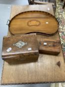 Edwardian shell inlaid kidney shaped tray, a walnut box with mother of pearl inlay and a rosewood