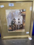 Continental School: Late 19th cent. Watercolour, figures in folk costume Alpine scene,