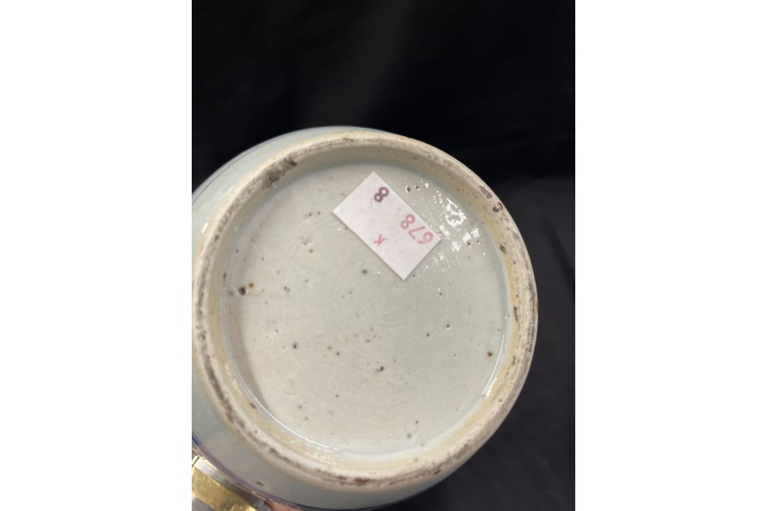18th cent. Garlic head moulded guglet vase with building and landscape decoration. 9½ins. - Image 4 of 6