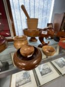 20th cent. Carved treen burr wood dolphin, burr oak bowl signed D. Young (Dia. 9ins), spalted