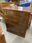 Edwardian mahogany chest of five long drawers with moulded fronts, brass handles, moulded edge to