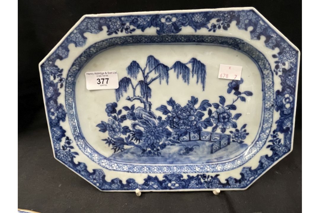 18th cent. Chinese blue and white platters one 15ins with small rim chip, the other 11ins - Image 4 of 7