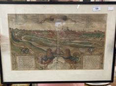 18th cent. Coloured print topographical view of Munich, framed and glazed. 19ins. x 11½ins.