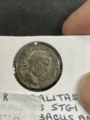 Numismatics: Roman Macrinus 217-218 AD Denarius, abacus or coin counter. Rev Liberalitas standing