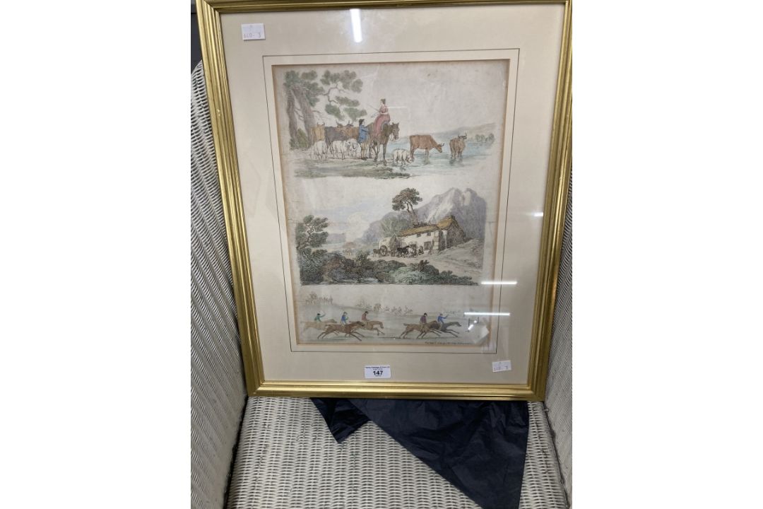18th cent. Engraving of pastoral scenes and horse racing. Published August 6th 1790 by J.N. Fores, - Image 1 of 2