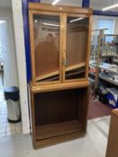 20th cent. Mahogany glazed top bookcase, two glass doors with three shelves above an open cupboard