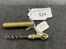 Corkscrews/Wine Collectables: 19th cent. Pocket screw, brass ring pull and sheath decorated with