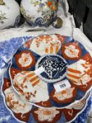 Early 20th cent. Oriental Porcelain: Imari plates a pair, long neck bulbous vase decorated with