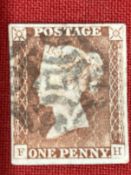 Stamps: Postal History, well centred 1d red-brown with four good margins, possibly black plate 8,