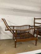 20th cent. Pair of mahogany tea planters style chairs, adjustable backs, scrolled arms, turned