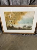 Zhang Defu (Chinese b.1932): Two watercolours, summer river scene with a barge and tender and an