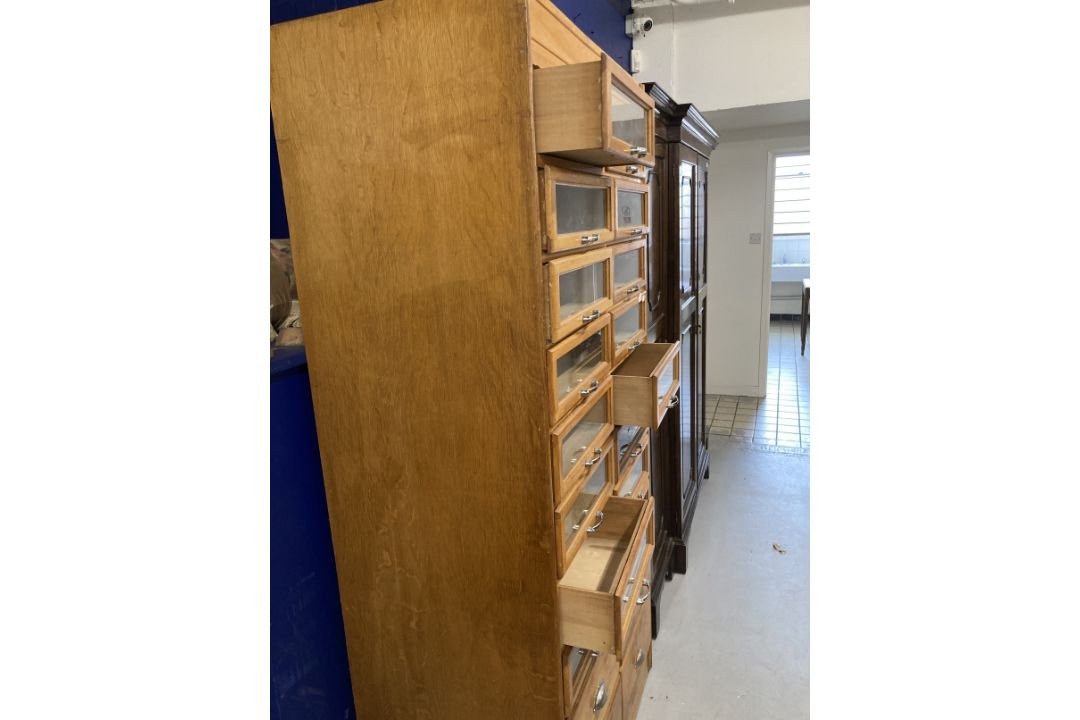Post-war haberdasher's shop display with sixteen glazed drawers above four others, all with chrome - Image 2 of 2