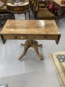 Early 19th cent. Light mahogany sofa table, two drawers and two short drop leaves, on turned support