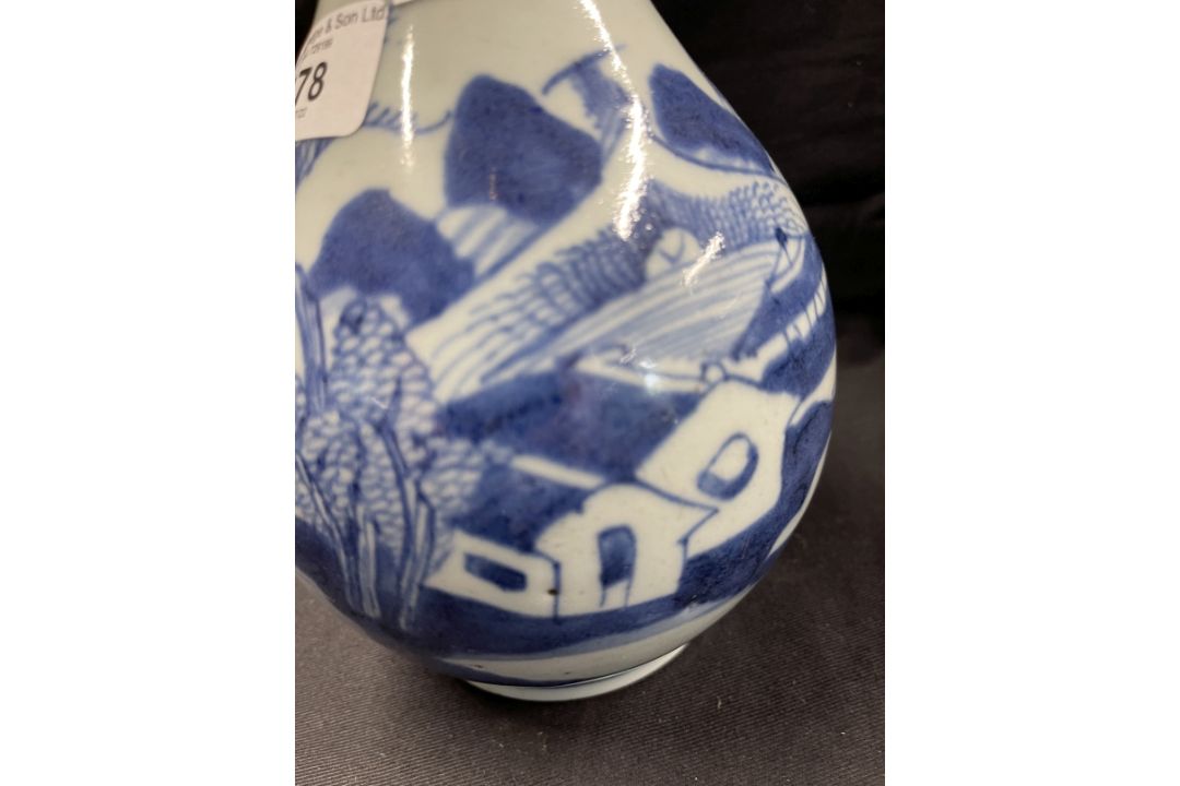 18th cent. Garlic head moulded guglet vase with building and landscape decoration. 9½ins. - Image 2 of 6