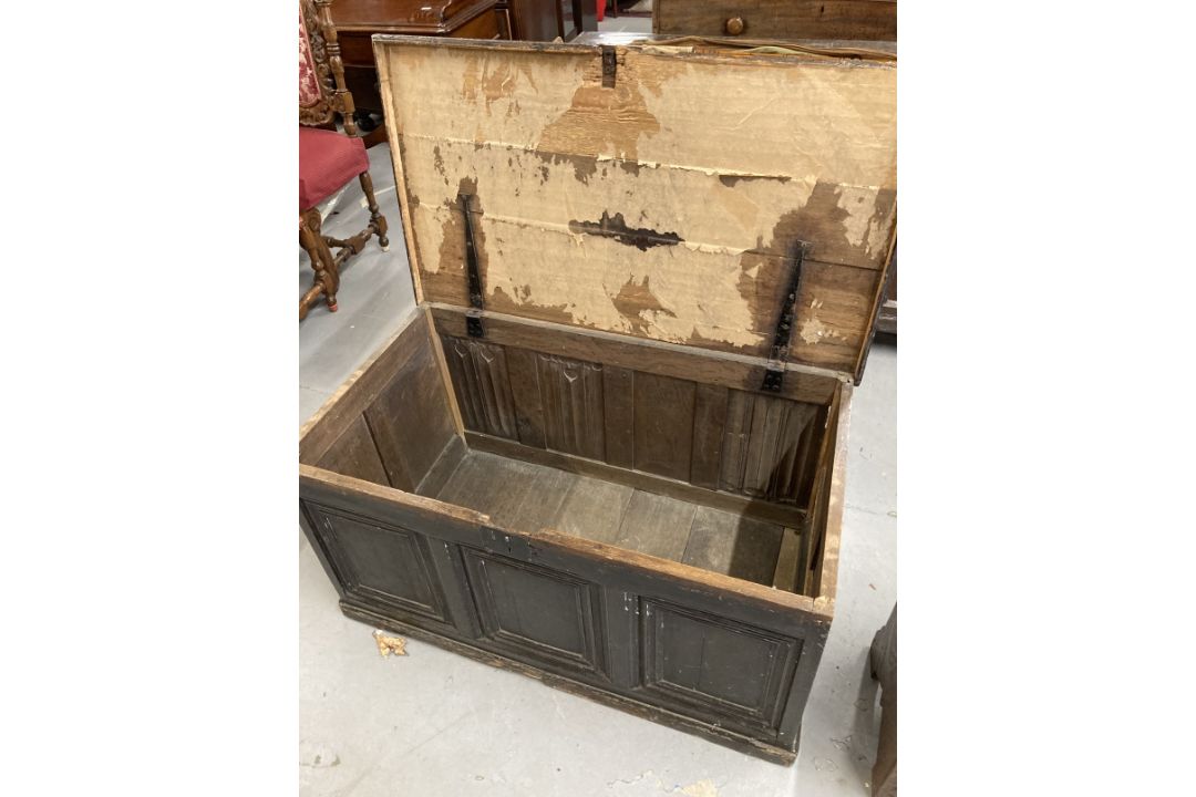 18th cent. Oak and pine coffer with later additions. 40ins. x 23ins. x 20ins. - Image 2 of 2
