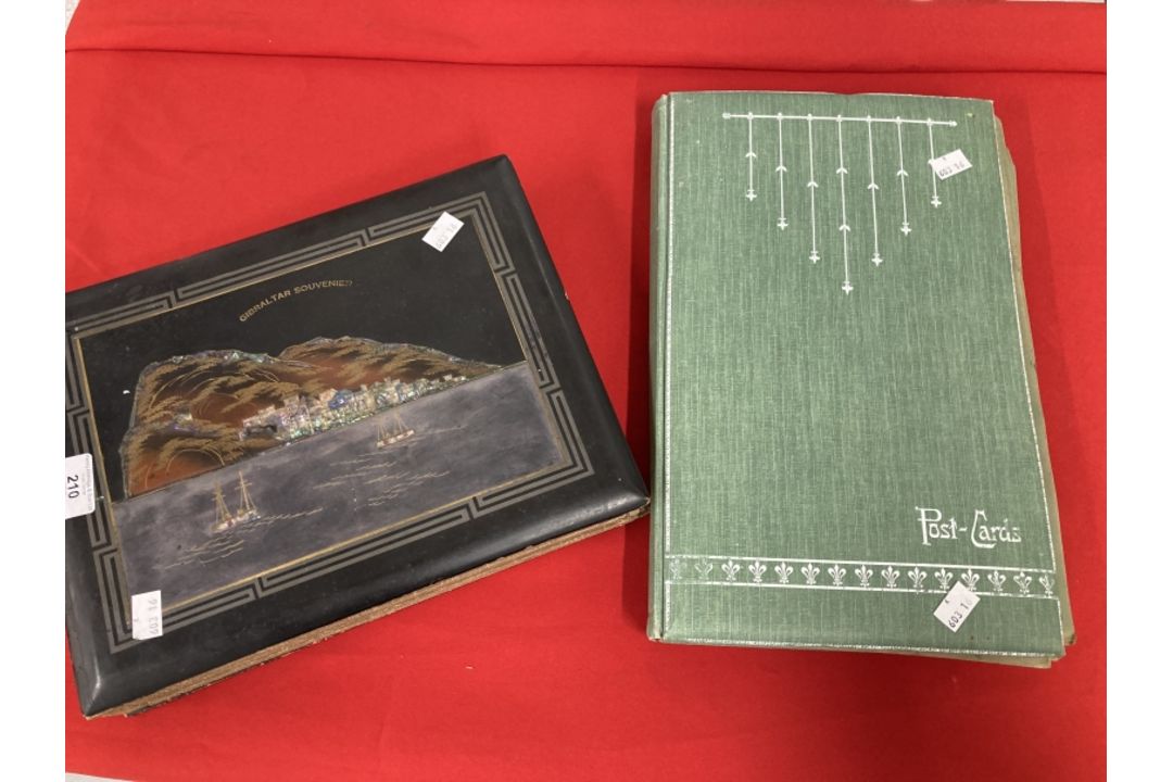 Postcards: Two albums, the first late 19th/early 20th cent. album with Japanned front and back - Image 1 of 6