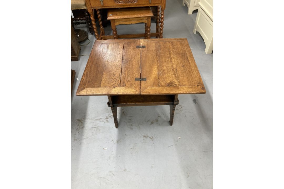 Oak arts and crafts revolving table in style of Heals. 21ins. x 14ins. x 22ins. - Image 2 of 2