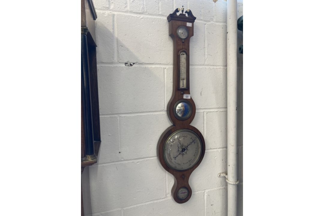 Scientific Instruments: 19th cent. Rosewood banjo barometer signed J. Moretti. Dial 8ins. Height