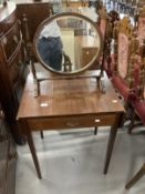 19th cent. Mahogany single drawer flap table on square tapered legs. 25ins. x 20ins. Closed. Plus