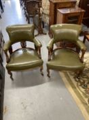 Edwardian mahogany tub char re-upholstered in leather with carved roundels joining the middle and