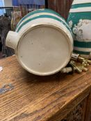 Breweriana: 19th cent. Ceramic barrels in mint green with gilt lettering Brandy and Rum, one with