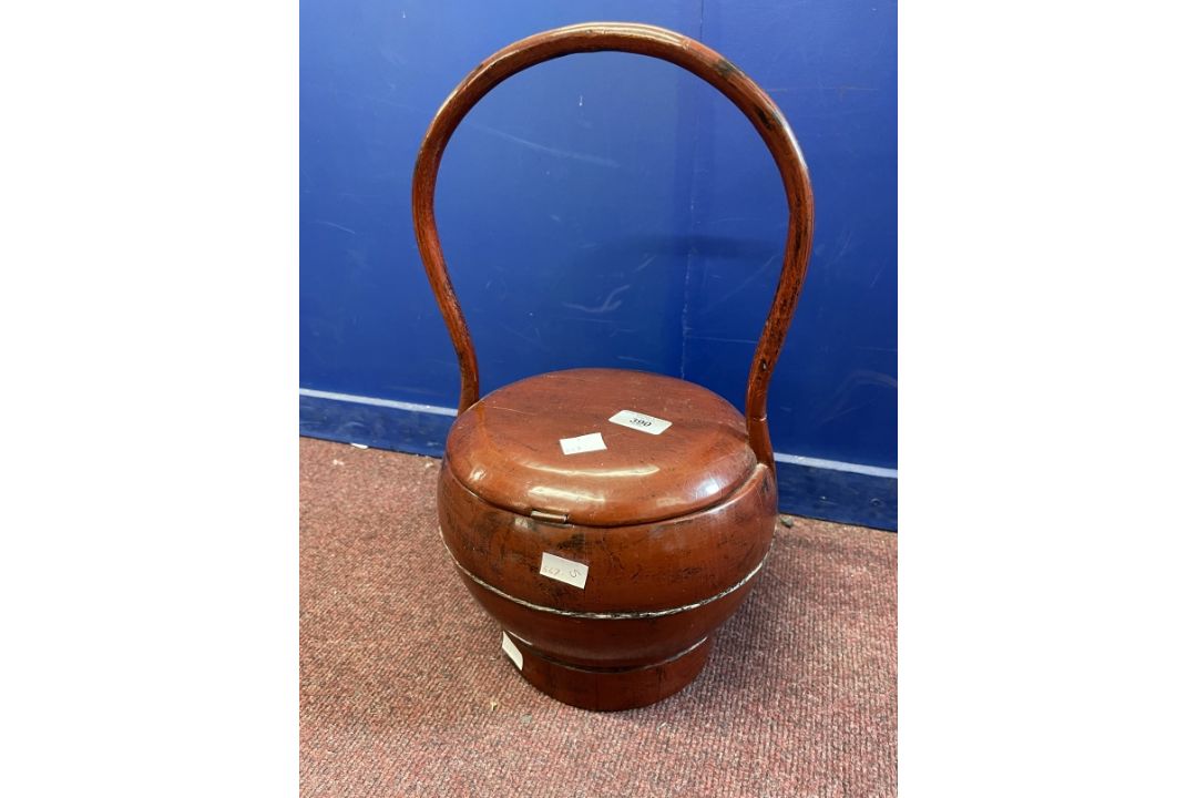 Late 19th/early 20th cent. Chinese lacquer wedding basket, plus a faux wickerwork example with - Image 1 of 4