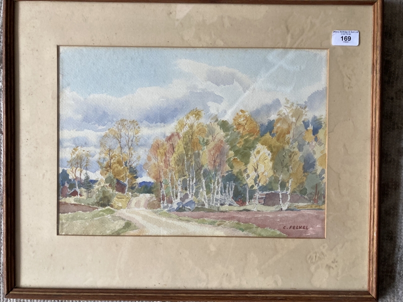 Carl (Karl) Felkel (1896-1980): Watercolour on paper, 1949 'Autumn in Delsbo Sweden', signed