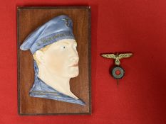 Militaria: Unusual ceramic Kriegsmarine plaque depicting a sailor mounted on board. 6½ins. Plus a