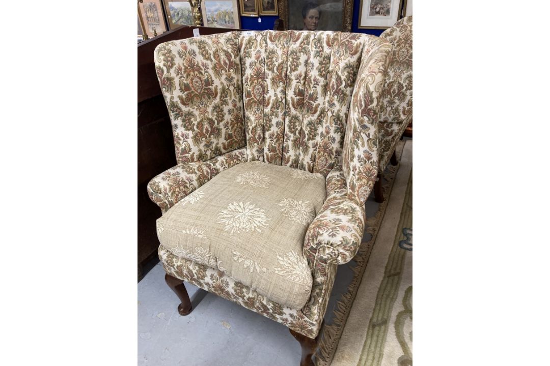 19th cent. Paisley upholstered high back porters chair, rib backed front pad feet shaped rear - Image 1 of 3
