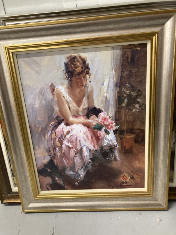 E. Jarvis: 20th cent. Print on board 'The Blue Gown', another of a young girl seated, both 3ins. x - Image 2 of 4