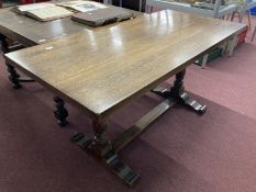 20th cent. Oak refectory table turned supports, central stretcher. 60ins. x 29ins. x 29½ins.