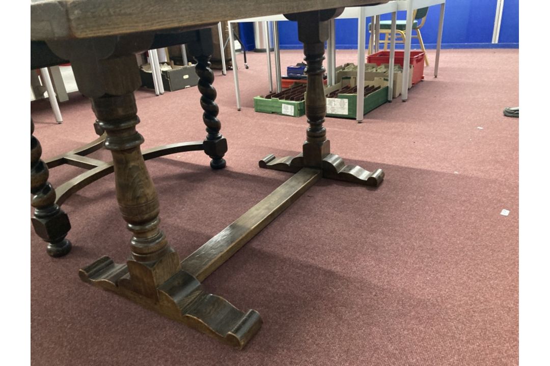 20th cent. Oak refectory table turned supports, central stretcher. 60ins. x 29ins. x 29½ins. - Image 2 of 2