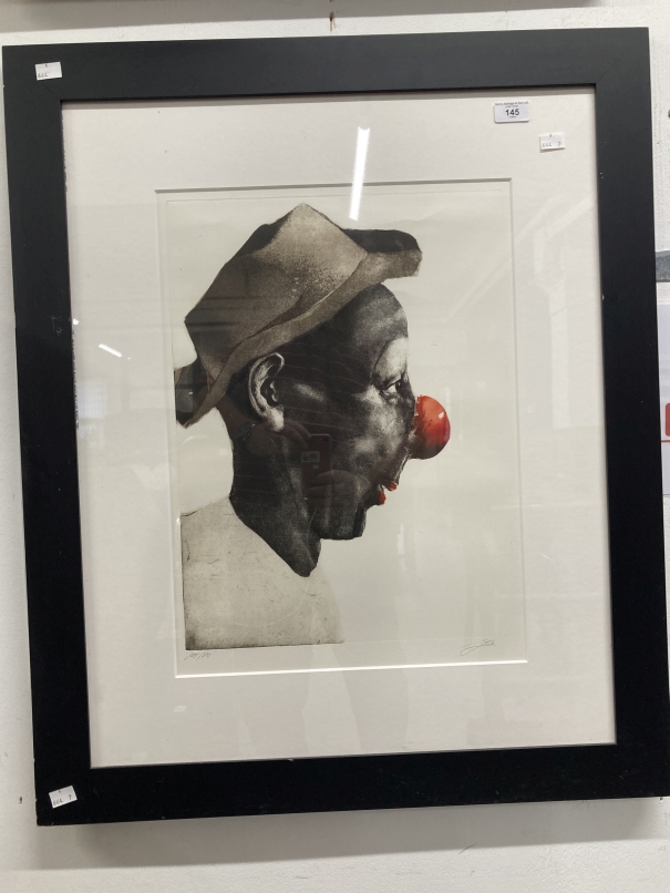 Prints/Art Prints: Two black and white limited edition prints, one the profile of a hobo clown, - Image 5 of 7