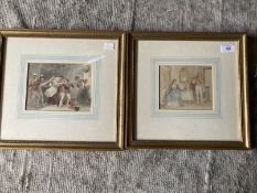 English School: Watercolour couple in interior scene, bears label to the reverse Studio of Thomas