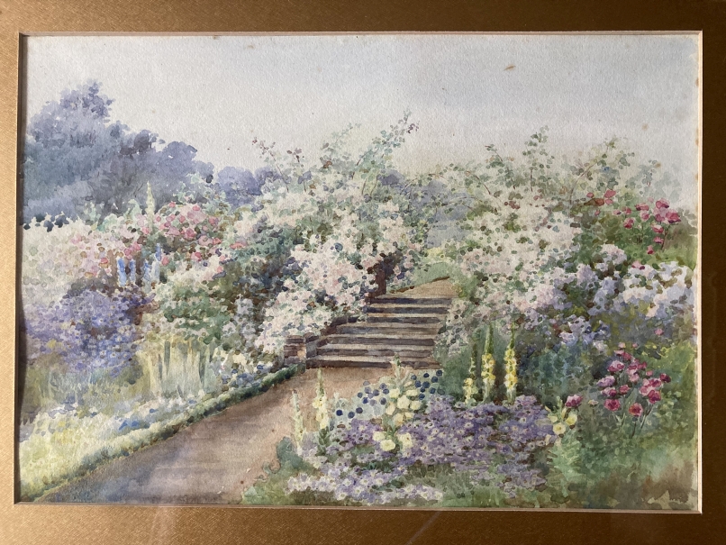 Kenneth Brookes: Watercolour, trees, buildings and a woman, signed lower left, framed and glazed. - Image 2 of 4