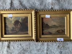19th cent. English School: Oil on board miniatures, the first depicts a farmhouse in pastoral scene,