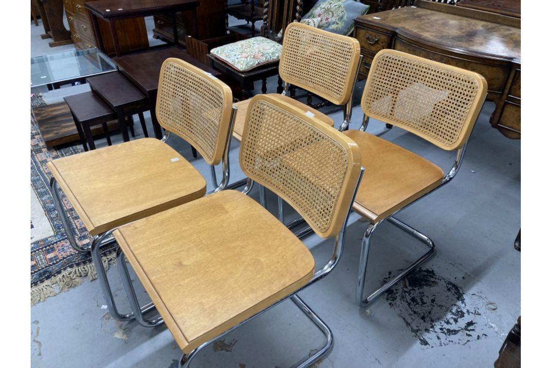 Retro Design: After Marcel Breur/Cesca style chairs with cane seats and backs and tubular metal - Image 1 of 3