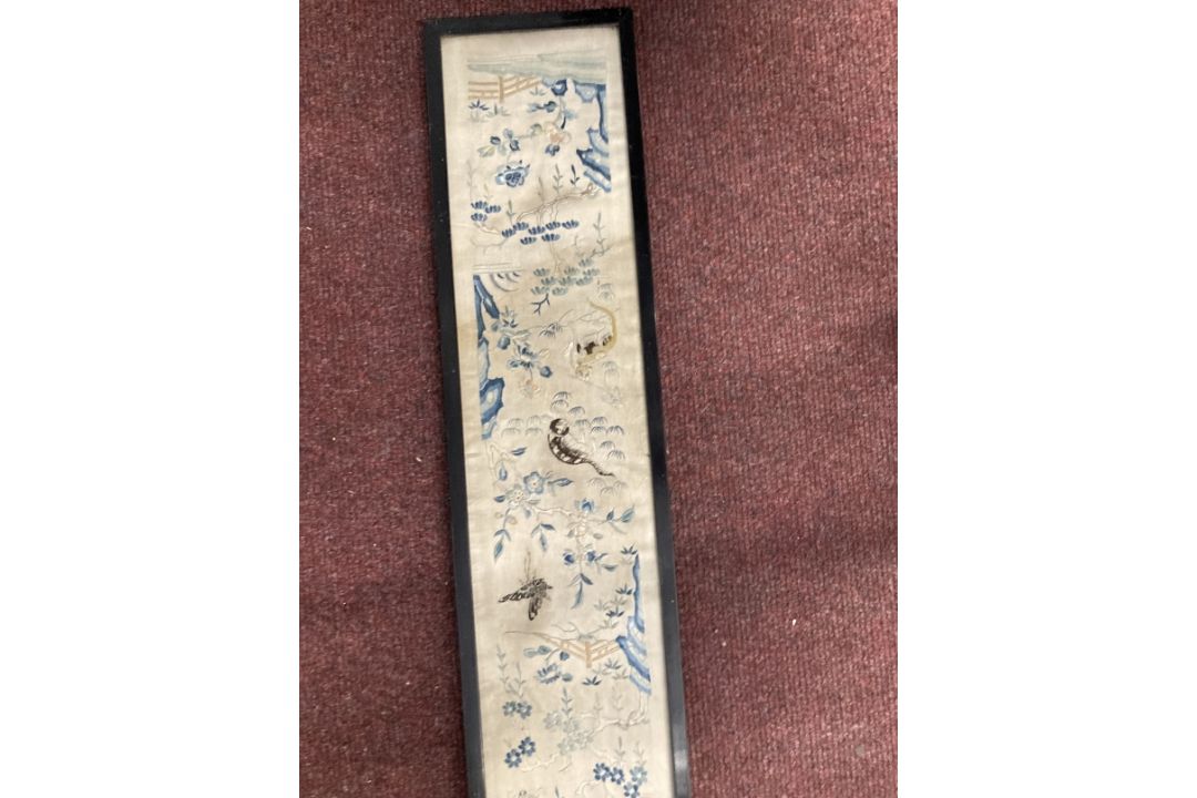 Late 19th cent. Chinese silk embroidery cats and trees, framed, C.E. Punsford Fine Art Dealer - Image 4 of 4