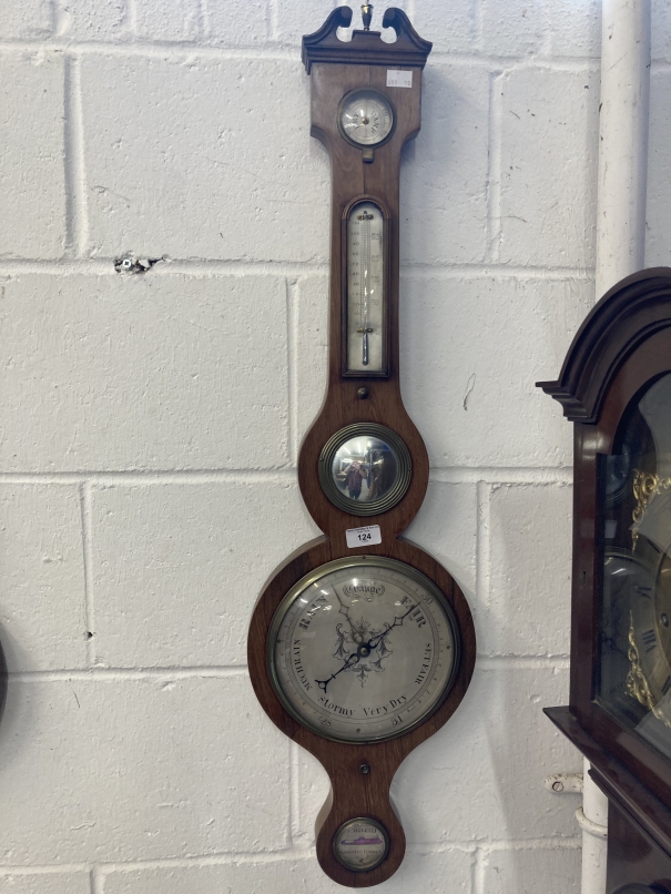 Scientific Instruments: 19th cent. Rosewood banjo barometer signed J. Moretti. Dial 8ins. Height