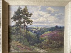 Alfred De Breanski (1877-1957): Oil on canvas landscape study figure walking down a hill with