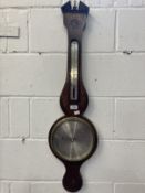 Scientific Instruments: 19th cent. Oak cased barometer with floral and seashell fruitwood inlays.